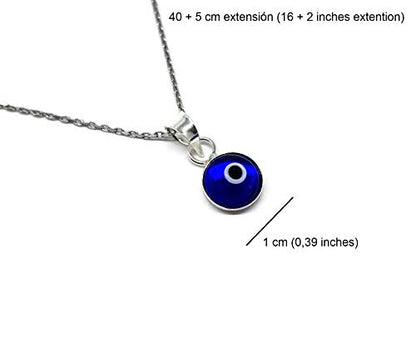 MYSTIC JEWELS by Dalia - Blue Crystal Evil Eye Necklace for Good Luck - 925 Sterling Silver - Chain 40 to 45 cm Length, to Gift for Evil Eye Protection