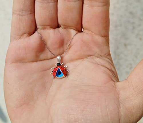 MYSTIC JEWELS By Dalia - 925 Sterling Silver Pendant with Red Ladybug and Crystal Evil Eye for Protection and Good Luck, Kids, Girls