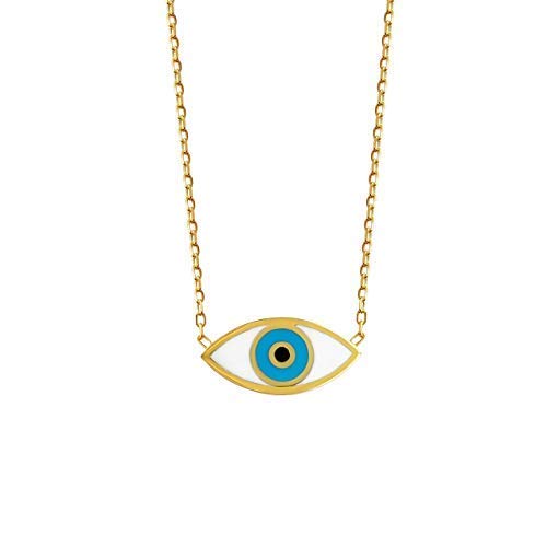 MYSTIC JEWELS by Dalia - Evil Eye Necklace - Rhodium - 925 Sterling Silver Enameled with White and Blue for Good Luck for Women and Girls (Gold)