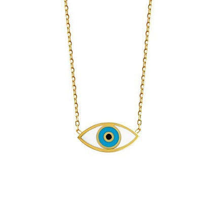 MYSTIC JEWELS by Dalia - Evil Eye Necklace - Rhodium - 925 Sterling Silver Enameled with White and Blue for Good Luck for Women and Girls (Gold)