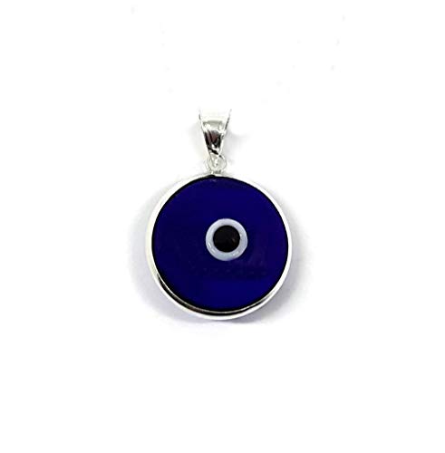 Mystic Jewels By Dalia - Crystal Evil Eye Pendant for Good Luck - 925 Sterling Silver - Pendant Diameter 15 mm (Transparent Strong Blue)