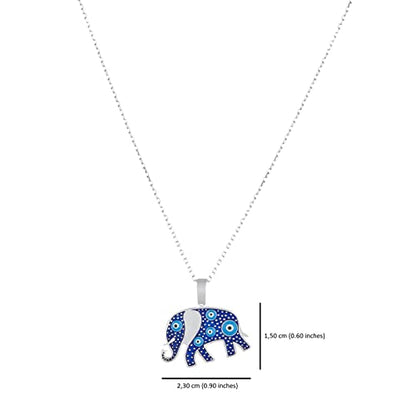 MYSTIC JEWELS By Dalia -Necklace 925 sterling silver Navy blue enamel and turquoise eyes, minimalist, good luck Elephant or Star model (Elephant)