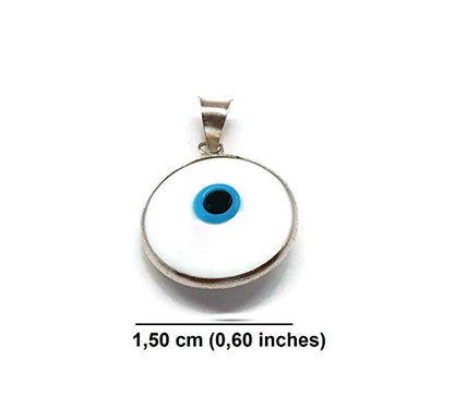 MYSTIC JEWELS By Dalia - Crystal Evil Eye Pendant for Good Luck - 925 Sterling Silver - Pendant Diameter 15 mm (White)