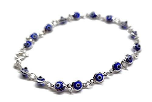 MYSTIC JEWELS by Dalia - Silver Evil Eye Bracelet - 19cm (Navy Blue)
