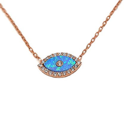 MYSTIC JEWELS by Dalia - Opal Necklace in the Shape of a Turkish Eye, 925 Sterling Silver with Cubic Zirconia (Pink)
