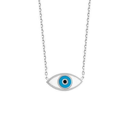MYSTIC JEWELS by Dalia - Evil Eye Necklace - Rhodium - 925 Sterling Silver Enameled with White and Blue for Good Luck for Women and Girls (Silver)