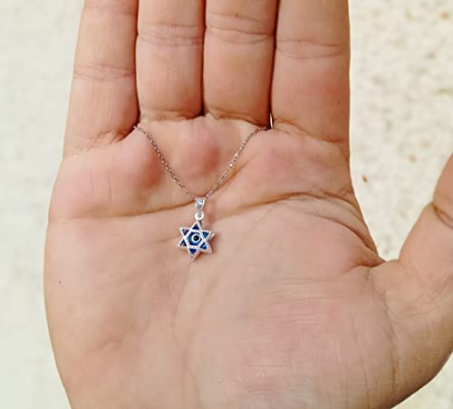 MYSTIC JEWELS By Dalia - 925 Sterling Silver and Crystal Evil Eye Necklace, Minimalist, in different Shapes (Hand, Star, Round) (Star of David)