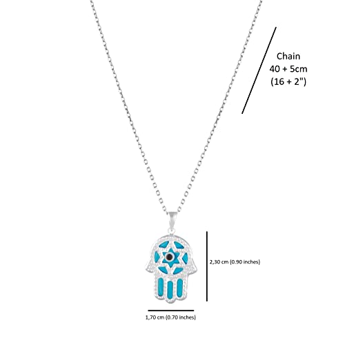 MYSTIC JEWELS By Dalia - 925 Sterling Silver and Crystal Evil Eye Necklace, Minimalist, in different Shapes (Hand, Star, Round) (Hand of Fatima)