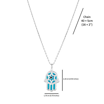 MYSTIC JEWELS By Dalia - 925 Sterling Silver and Crystal Evil Eye Necklace, Minimalist, in different Shapes (Hand, Star, Round) (Hand of Fatima)