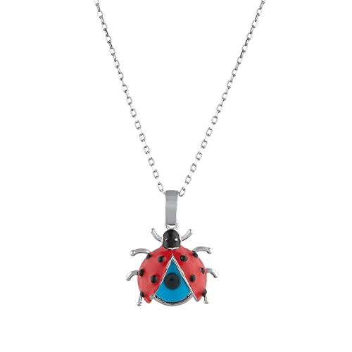 MYSTIC JEWELS By Dalia - 925 Sterling Silver Pendant with Red Ladybug and Crystal Evil Eye for Protection and Good Luck, Kids, Girls