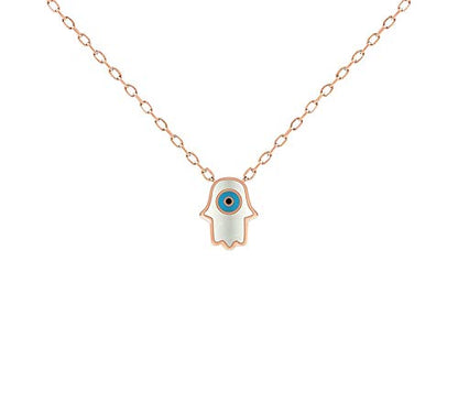 MYSTIC JEWELS by Dalia - Necklace with Turkish Eye Pendant 925 Sterling Silver Hand of Fatima and Turkish Eye to protect you (Pink)