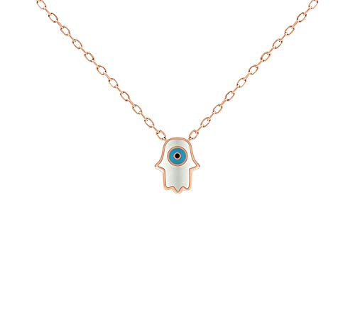 MYSTIC JEWELS by Dalia - Necklace with Turkish Eye Pendant 925 Sterling Silver Hand of Fatima and Turkish Eye to protect you (Pink)
