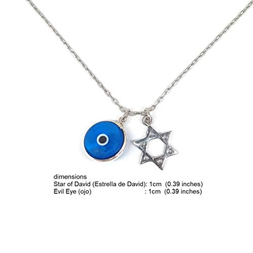 MYSTIC JEWELS by dalia - 925 Sterling Silver Necklace - Star of David &amp; Eye of Good Luck Symbols