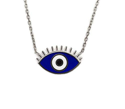 MYSTIC JEWELS by Dalia - Eye Necklace with Eyelashes - 925 Sterling Silver Enameled in Blue Color for Good Luck (925 Silver)