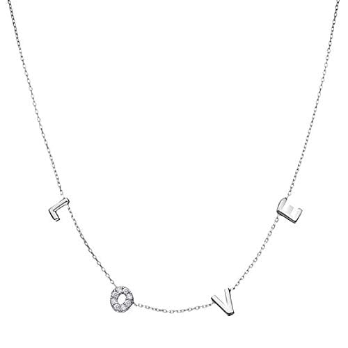 MYSTIC JEWELS By Dalia - 925 Sterling Silver Necklace, Love Letters, for Anniversary or Valentine's Day (Silver)