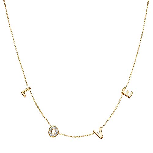 MYSTIC JEWELS by Dalia - 925 Sterling Silver Necklace, Love Letters, for Anniversary or Valentine's Day (Golden)