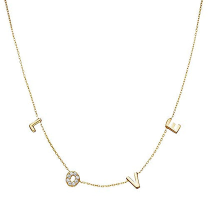 MYSTIC JEWELS by Dalia - 925 Sterling Silver Necklace, Love Letters, for Anniversary or Valentine's Day (Golden)