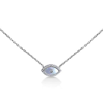 MYSTIC JEWELS by Dalia - Turkish Eye Pendant Necklace 925 Sterling Silver with Cubic Zirconia and Mother of Pearl (Silver)