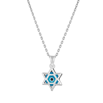 MYSTIC JEWELS By Dalia - 925 Sterling Silver and Crystal Evil Eye Necklace, Minimalist, in different Shapes (Hand, Star, Round) (Star of David)