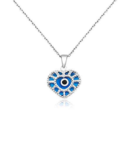 MYSTIC JEWELS by Dalia - Crystal and 925 Sterling Silver Evil Eye Necklace - Turkish Eye (Heart)