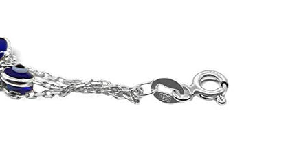MYSTIC JEWELS By Dalia - 19cm Silver Evil Eye Bracelet on Triple Chain with tiny eyes - For Good Luck (Navy Blue)