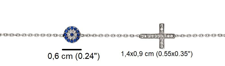 MYSTIC JEWELS By Dalia - 925 Sterling Silver Bracelet with Evil Eye and Zircon Cross for Gift, Birthday, New Year