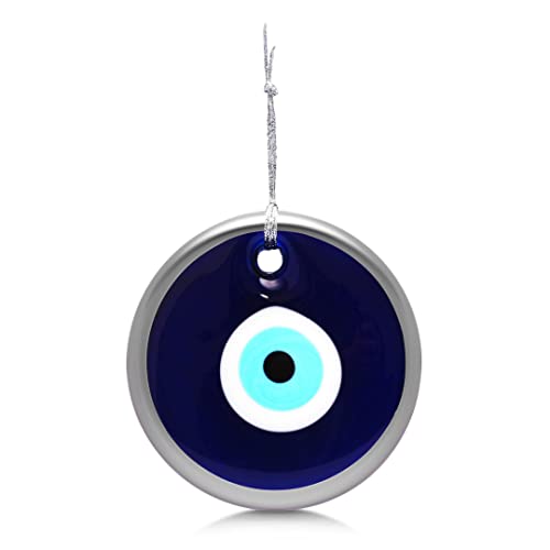 MYSTIC JEWELS - Crystal against the Evil Eye, Blue and White, Large Turkish Eye 12 cm Approx with Hole, Good Luck Charms to Hang on the Wall (Silver)