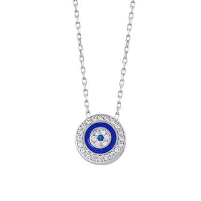 MYSTIC JEWELS By Dalia - Round 925 Sterling Silver Necklace, evil eye with cubic and enameled zirconia, gift for women