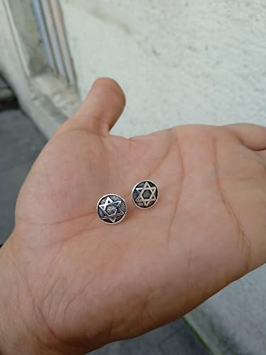 MYSTIC JEWELS By Dalia - 925 Sterling Silver Round Star of David Pendant with a 7mm Turkish Evil Eye Charm Dangling for Evil Eye (Earrings)