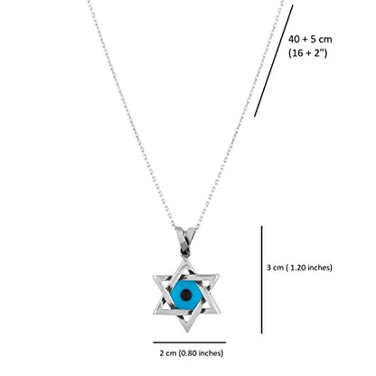 MYSTIC JEWELS By Dalia - 925 Sterling Silver Star of David (Magen David) Necklace with Crystal Blue Evil Eye in the Middle