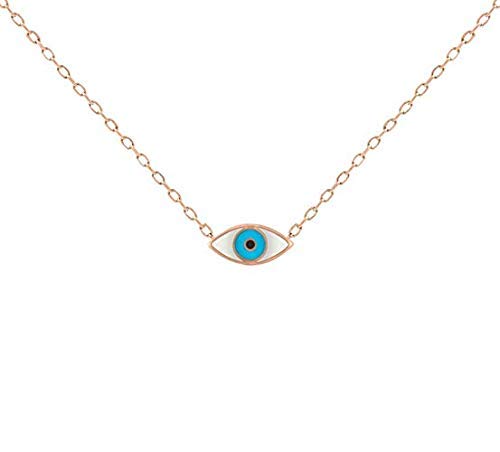 MYSTIC JEWELS by Dalia - Evil Eye Necklace - Rhodium - 925 Sterling Silver Enameled with White and Blue for Good Luck for Women and Girls (Pink)