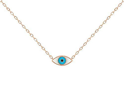 MYSTIC JEWELS by Dalia - Evil Eye Necklace - Rhodium - 925 Sterling Silver Enameled with White and Blue for Good Luck for Women and Girls (Pink)