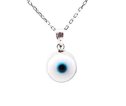 MYSTIC JEWELS by Dalia - Blue Crystal Evil Eye Necklace for Good Luck - 925 Sterling Silver - Chain 40 to 45 cm Length, for Christmas, Wedding, Valentine's Day (White)