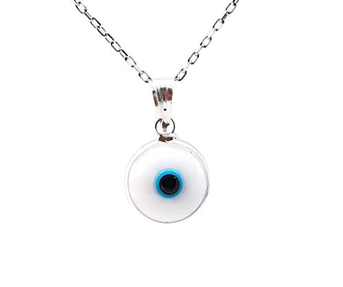 MYSTIC JEWELS by Dalia - Blue Crystal Evil Eye Necklace for Good Luck - 925 Sterling Silver - Chain 40 to 45 cm Length, for Christmas, Wedding, Valentine's Day (White)