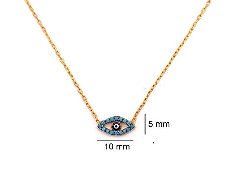 Mystic Jewels by Dalia Round Turkish Eye Pendant Necklace 925 Sterling Silver with Cubic Zirconia and Enamel in Strong Blue (Turquoise)