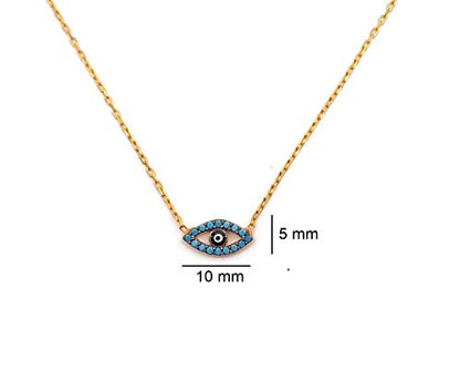 Mystic Jewels by Dalia Round Turkish Eye Pendant Necklace 925 Sterling Silver with Cubic Zirconia and Enamel in Strong Blue (Turquoise)