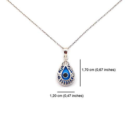 Mystic Jewels By Dalia - Crystal and 925 Sterling Silver Evil Eye Necklace - Filigree Turkish Eye in Drop Shape