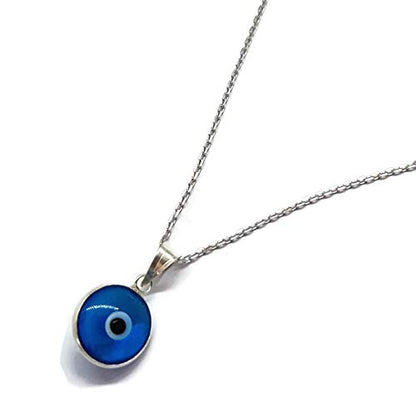 MYSTIC JEWELS By Dalia - Blue Crystal Evil Eye Necklace for Good Luck - 925 Sterling Silver - Chain 40 to 45 cm Length, to Give as a Gift for Evil Eye Protection (Light Blue)