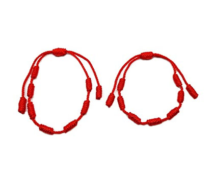 MYSTIC JEWELS By Dalia - Kabbalah bracelet - 7 knot red thread cord - unisex - adjustable - evil eye protection, good luck, good luck (2 pieces)