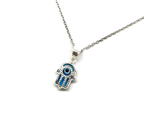 MYSTIC JEWELS by Dalia - Crystal and 925 Sterling Silver Evil Eye Necklace - Hand of Fatima - Hamsa - for Men and Women