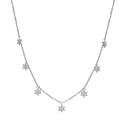 MYSTIC JEWELS By Dalia - 925 Sterling Silver Necklace, Choker for Women with 7 small Stars of David (925 Silver)