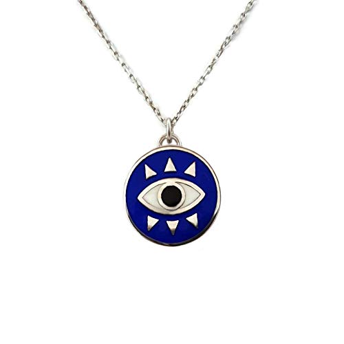 MYSTIC JEWELS by Dalia - Round Eye Necklace For Good Luck - 925 Sterling Silver Enameled in Blue (925 Silver)