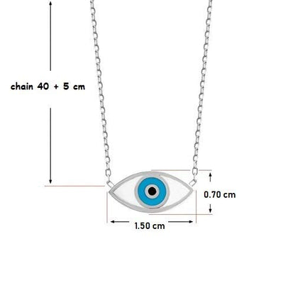 MYSTIC JEWELS by Dalia - Evil Eye Necklace - Rhodium - 925 Sterling Silver Enameled with White and Blue for Good Luck for Women and Girls (Silver)