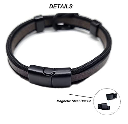 MYSTIC JEWELS By Dalia - Men's Magnetic Stainless Steel Leather Bracelet (MB14)