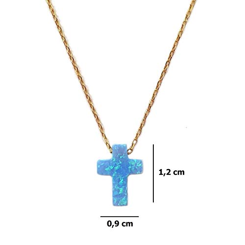 MYSTIC JEWELS by Dalia Necklace with Cross Pendant, 925 Sterling Silver, Synthetic Opal, Length 40 cm + 5 cm Adjustable… (Gold)