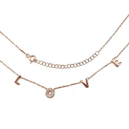 MYSTIC JEWELS by Dalia - 925 Sterling Silver Necklace, Love Letters, for Anniversary or Valentine's Day (Pink)