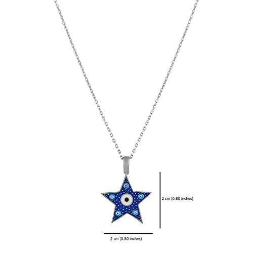 MYSTIC JEWELS By Dalia -Necklace 925 sterling silver Navy blue enamel and turquoise eyes, minimalist, Good luck Elephant or Star model (Star)