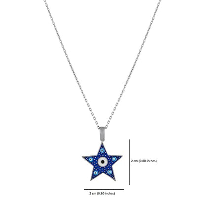 MYSTIC JEWELS By Dalia -Necklace 925 sterling silver Navy blue enamel and turquoise eyes, minimalist, Good luck Elephant or Star model (Star)