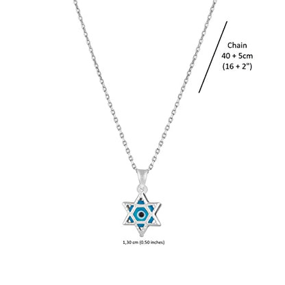 MYSTIC JEWELS By Dalia - 925 Sterling Silver and Crystal Evil Eye Necklace, Minimalist, in different Shapes (Hand, Star, Round) (Star of David)
