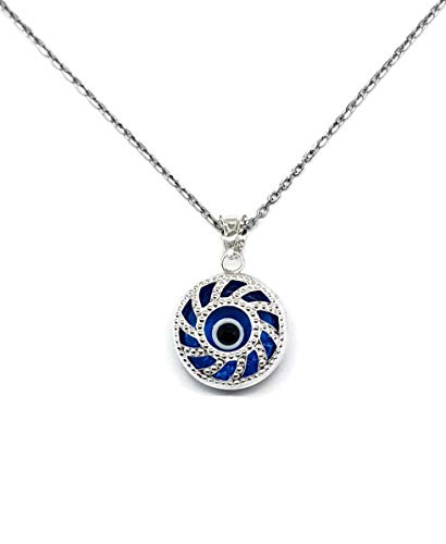 MYSTIC JEWELS by Dalia - Crystal and 925 Sterling Silver Evil Eye Necklace - Turkish Eye (Round)